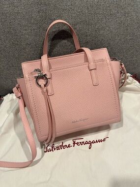Salvatore Ferragamo Pink Pebbled Leather  Top-Handle/ Crossbody Bag